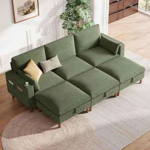 Vista 22 de LINSY HOME Sofá modular modular de 110 pulgadas con almacenamiento, sofá nube de 3 asientos con 1 otomana móvil y 2 almohadas, sofás seccionales