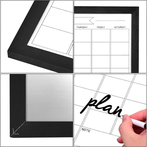 Vista 3 de Pizarra blanca de calendario mensual de borrado en seco, pizarra blanca magnética para pared, tablero colgante para oficina, escuela en casa, Negro