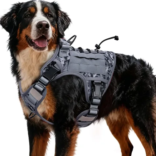 Vista 13 de Arnés táctico para perros grandes, chaleco reflectante ajustable sin tirones con sistema Molle, control de grado militar K9 para entrenamiento