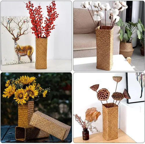 Vista 7 de Operitacx 2 botellas decorativas de jarrón tejido rústico para flores secas, decoración bohemia ideal para arreglos florales centros de mesa