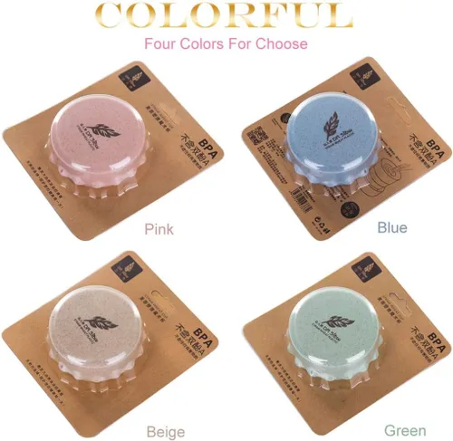 Vista 2 de Taza de camping plegable con tapa, plegable telescópica de trigo con paja, taza de agua plegable sin BPA para viajes al aire libre, color beige