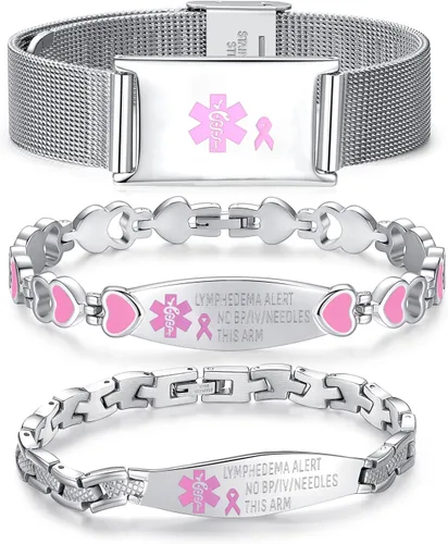 Vista 16 de LinnaLove Lymphedema Alert Bracelets no bp/iv/needles this arm Stainless Steel Medical id Bracelets for Women