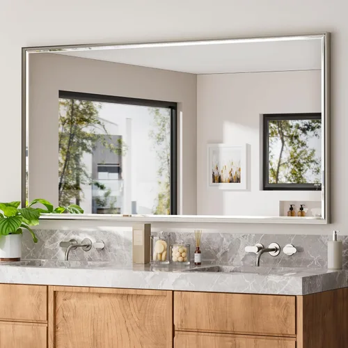 Vista 27 de Espejo de baño negro, espejo de baño biselado de 16 x 24 pulgadas para pared, espejo con marco negro antioxidante para decoración de baño, sala