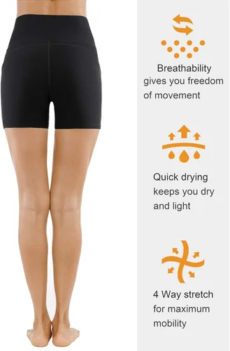 Vista 5 de The Gym People - Pantalones cortos de yoga para mujer, con cintura alta, control de abdomen y bolsillos profundos, para gimnasia, entrenamiento