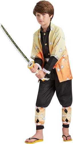 Vista 5 de Anime Zenitsu Cosplay Costume kimono Christmas Thanksgiving Day Cloak Outfit Halloween Dress Uniform for Boys Kids Adults