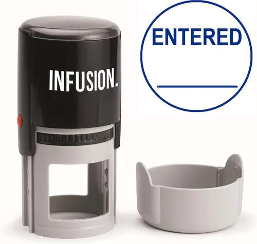 Vista 5 de Infusion Sello de goma autoentintado redondo con texto personalizado (1 pulgada de diámetro), hasta 2 líneas con borde circular 2 Líneas de texto