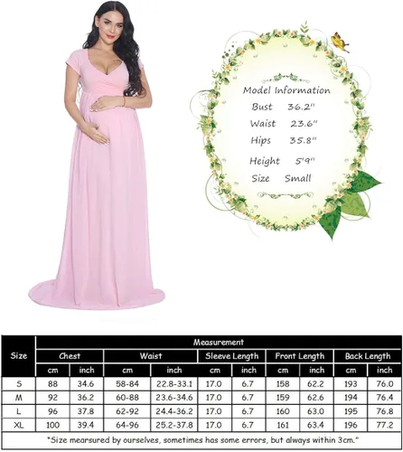 Vista 7 de ZIUMUDY Vestido de gasa de maternidad de manga corta con frente cruzado para fotografía de baby shower