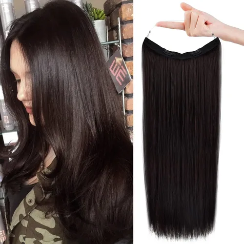 Vista 29 de REECHO - Extensiones de cabello con alambre invisible y con cintillo transparente, tamaño ajustable, clips seguros extraíbles, cabello lacio, diseño