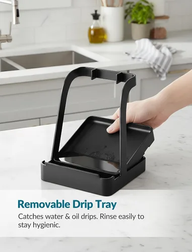 Vista 3 de NiHome Soporte para tapa de olla grande y soporte para cuchara con bandeja de goteo extraíble, organizador de encimera de cocina de hierro negro