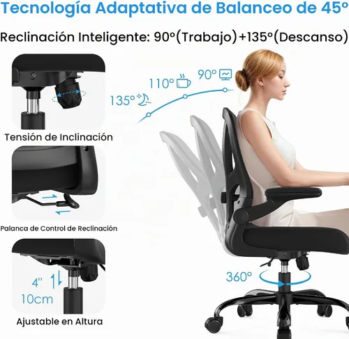 Vista 6 de Silla de oficina ergonómica para escritorio, silla de computadora