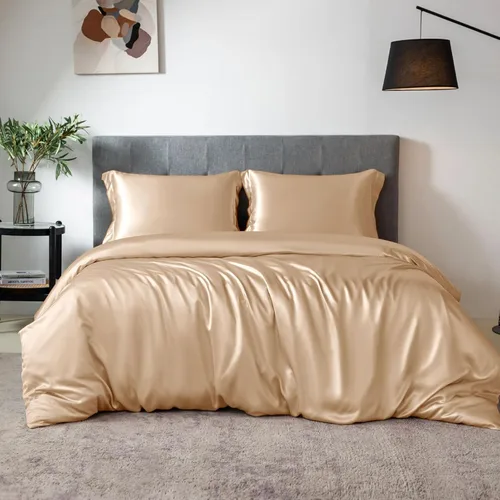 Vista 9 de THXSILK Juego de funda de edredón de seda de 4 piezas, sábanas de seda, juegos de cama de lujo, ultra suave, lavable a máquina, duradera, 100% seda