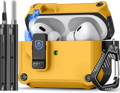 Vista 11 de Pohgelan Compatible con AirPods Pro 2ª/1ª generación, estuche con cierre magnético automático y kit de limpieza, compatible con funda Magsafe - Negro