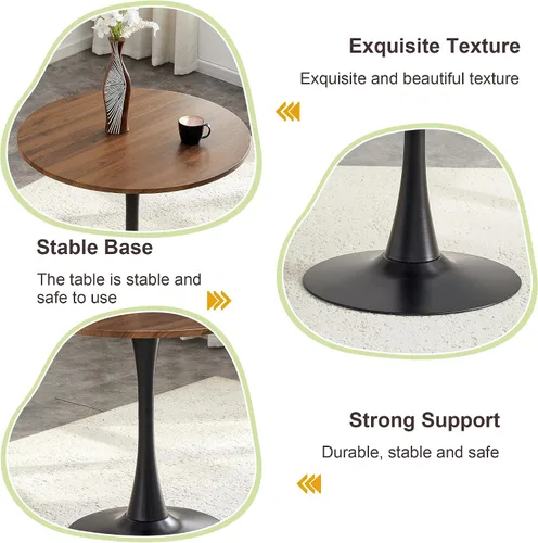 Vista 7 de Mesa de comedor redonda de nogal para espacios pequeños, mesa de tulipanes de 32 pulgadas con base de pedestal de metal, mesa de bistró para 2/3/4