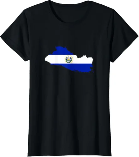 Vista 31 de Camiseta de El Salvador Country Outline on Flag