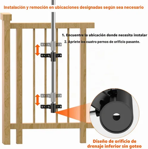 Vista 4 de Soporte para sombrilla de balcón para exteriores, soporte de metal ajustable resistente para patio, abrazadera de montaje para valla, barandilla