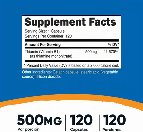 Vista 2 de Nutricost Vitamina B1 (tiamina) 500 mg, 120 cápsulas (2 botellas)