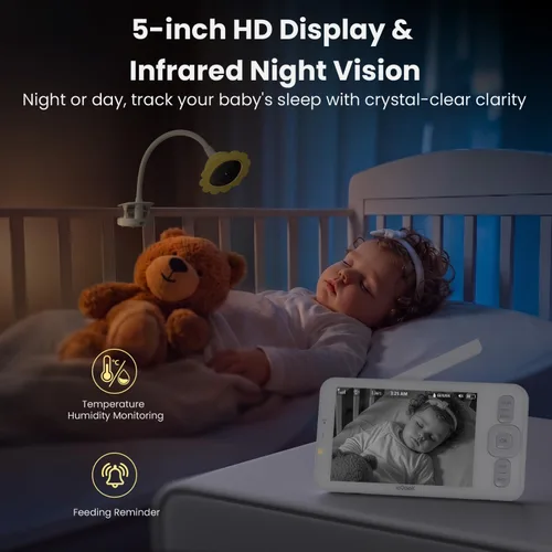 Vista 4 de ieGeek Baby Monitor with Camera and Audio,No WiFi 5”Screen&2.4G WiFi App White