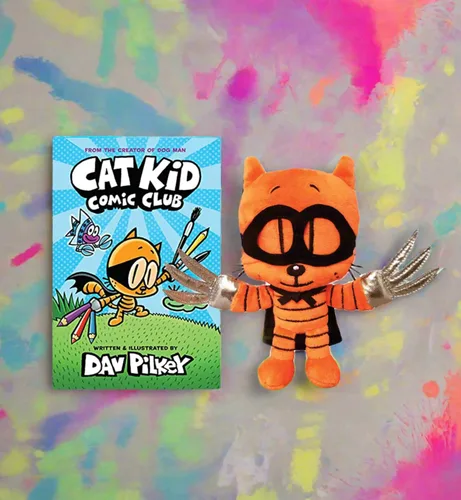 Vista 2 de MerryMakers Dog Man's Cat Kid, 6.5 pulgadas, basado en la serie Dog Man más vendida de Dav Pilkey, naranja