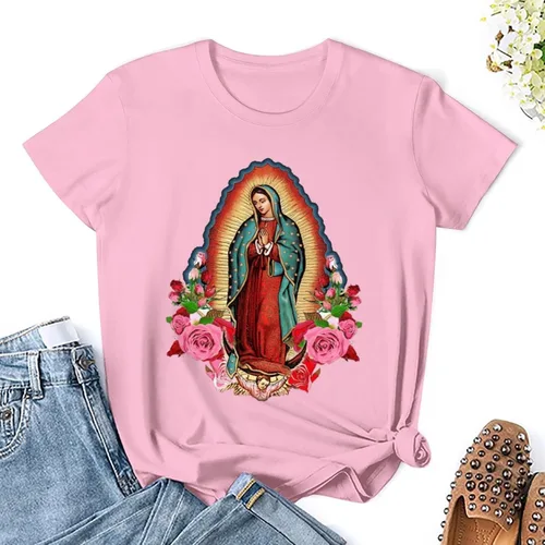 Vista 3 de Our Lady of Guadalupe Virgin Mary - Camiseta de algodón para mujer