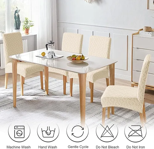Vista 7 de Genina Juego de 4 fundas impermeables para sillas de comedor, extraíbles y lavables, color beige grande