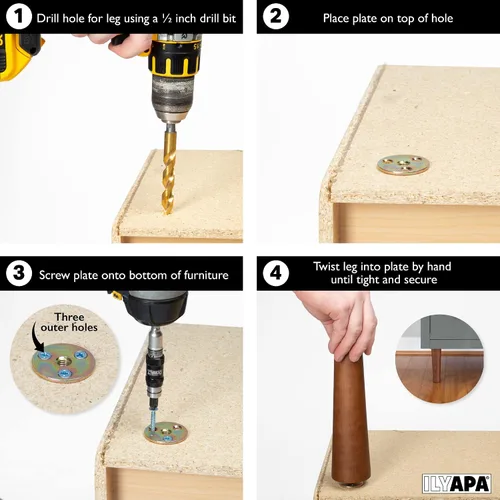 Vista 4 de Ilyapa Pies de madera para muebles, juego de 4 muebles cónicos de repuesto de madera negra de 6 pulgadas, patas de mesa auxiliar para sofás, sillas
