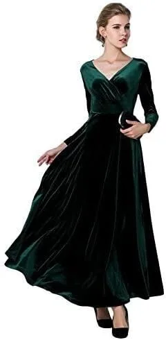Vista 5 de Urban CoCo Women Long Sleeve V-Neck Velvet Stretchy Long Dress