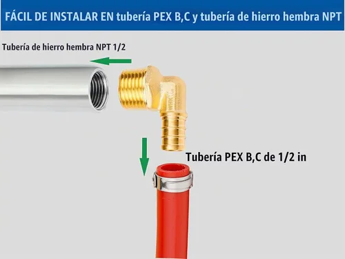 Vista 4 de WHK - Paquete de 12 codos PEX de 1/2 pulgada de 90 grados con adaptador NPT macho de 1/2 Crimpado Conecte de 1/2 "Pex B,C tubería a accesorios