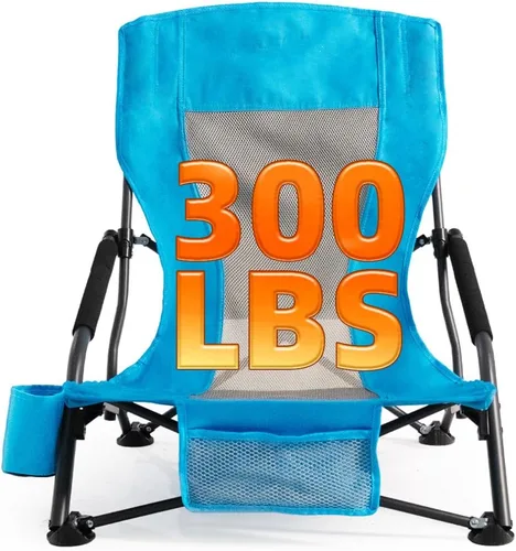 Vista 3 de Silla de playa plegable portátil para adultos, juego de 2, silla ligera con respaldo bajo con soporte para tazas y bolsillo de almacenamiento, silla