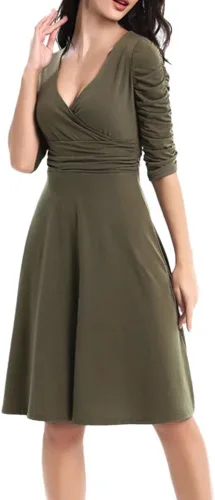Vista 3 de Vestido cruzado de media manga con cuello en V para mujer