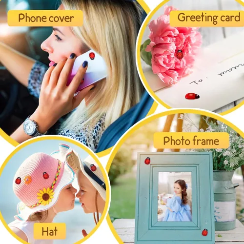 Vista 6 de Hoedia 200 adornos de mariquitas de madera para manualidades, Bumble autoadhesivo para decoración del hogar, pequeños adornos de mariquita