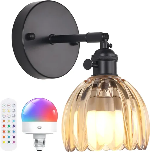 Vista 45 de Shenmoyl Aplique de pared vintage a pilas con bonita pantalla de vidrio de tulipán blanco, inalámbrico, recargable, luz de pared funciona