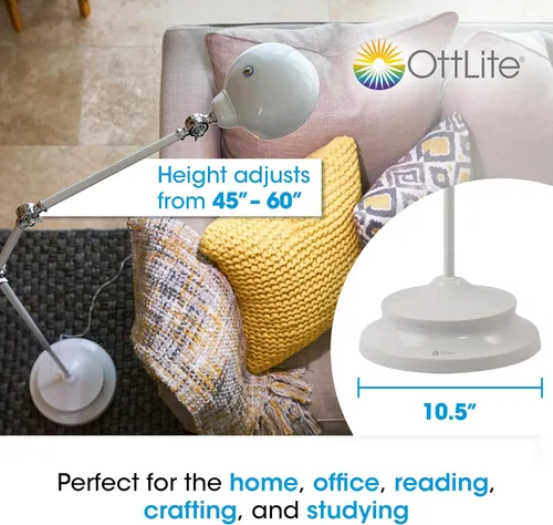 Vista 5 de OttLite Revive - Lámpara de pie LED con tecnología LED ClearSun, control sensible al tacto, 3 modos de brillo, reduce la fatiga ocular, ideal