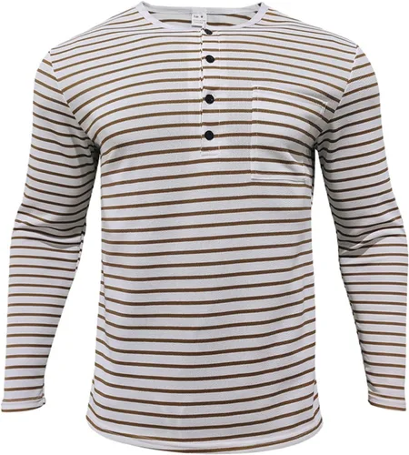 Vista 3 de Mens Henley Shirts Long Sleeve Regular Fit Cotton Casual Summer Striped T Shirts Fashion Basic Fitted Athletic Work Tshirts