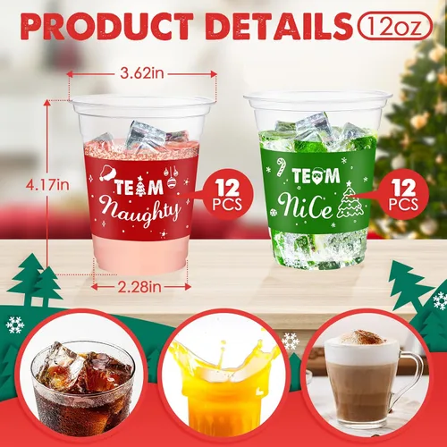 Vista 2 de Rtteri 24 vasos de plástico desechables de 12 onzas para decoración de fiestas de Navidad, cerveza, bebidas, aperitivos