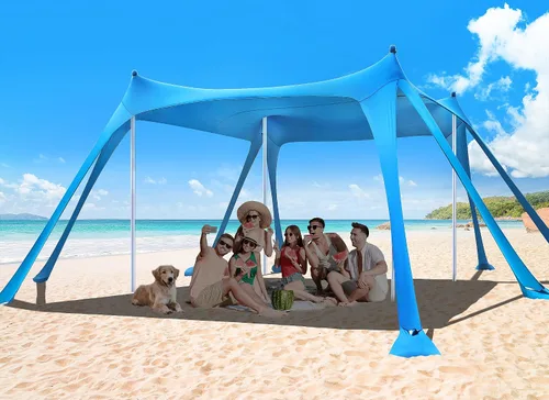Vista 9 de Osoeri Beach Tent, Camping Sun Shelter UPF50+ with 8 Sandbags, Sand Shovels, Ground Pegs & Stability Poles, Outdoor Shade Beach Canopy for Camping