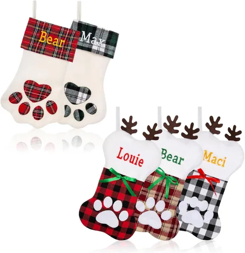 Vista 7 de Medias de Navidad personalizadas, medias de Navidad con nombre personalizado, terciopelo rojo con puño de felpa suave blanca para niños, calcetín
