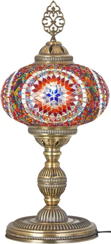Vista 2 de DEMMEX Lámpara de mesa de mosaico marroquí turco XXL con globo de tamaño más grande de 10 pulgadas, pantalla de lámpara bohemia de mesita de noche