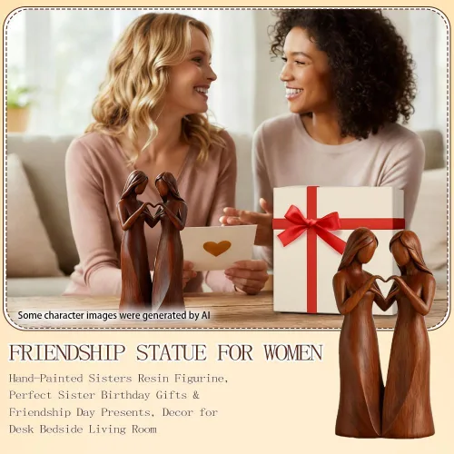 Vista 5 de Figura de resina pintada a mano para hermanas, estatua de la amistad para mujeres, símbolo atemporal de unidad, regalos del día de la amistad