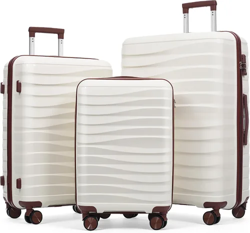 Vista 89 de Merax 3 piezas expandible ABS Hardshell equipaje Sets Spinner Wheel Maleta TSA Lock Suit Case, Apertura frontal negra, Juego de 2 piezas, Maleta