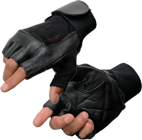 Vista 28 de Guantes Milwaukee Leather para hombre sin dedos para motocicleta Comodidad acolchada; alivio de vibración; bordado de llama