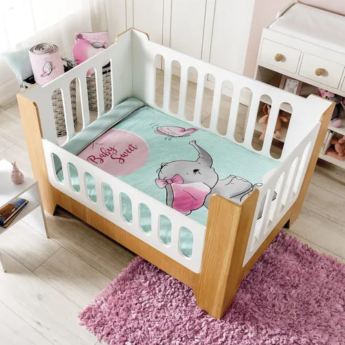 Vista 2 de Sweet Little Elephant - Juego de ropa de cama para bebé niña color rosa para baby shower Material: 100 algodón 4 piezas, verde
