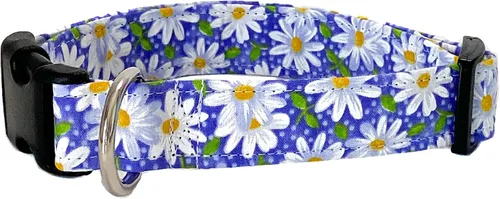 Vista 2 de Purple and White Daisy Dog Collar with Buckle - Made in the USA - Handmade by Collars by Design (X-Small)