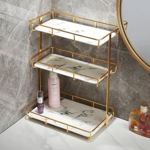 Vista 9 de Dobbyby Bandeja de Tocador Organizador de Maquillaje Almacenamiento de Cosméticos Organizador de Cuidado de la Piel para Baño Estante de Exhibición
