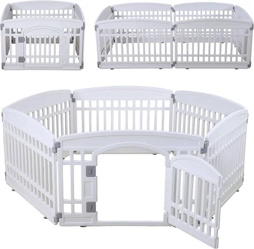 Vista 10 de Corralito plegable para mascotas, puerta para perros, plástico resistente, corral de ejercicio para cachorros, cerca para mascotas pequeñas, jaula