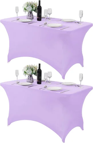 Vista 45 de Mantel de elastano para mesa de 6, 4 o 8 pies, universal, ajustable, para fiestas, banquetes, bodas y eventos, color verde manzana