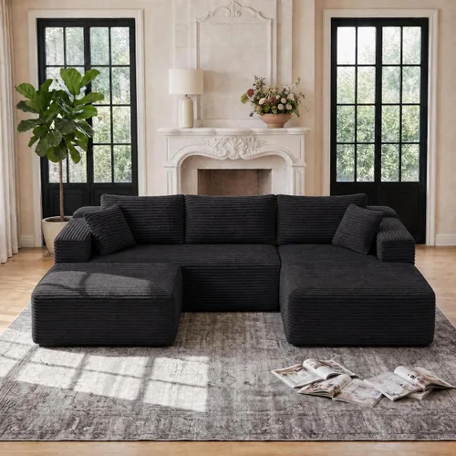 Vista 9 de Sofá nube sin hueso de 111 pulgadas en forma de L con diván, sofá modular de 3 plazas para sala de estar, sofás de felpilla deshuesados de gran Beige
