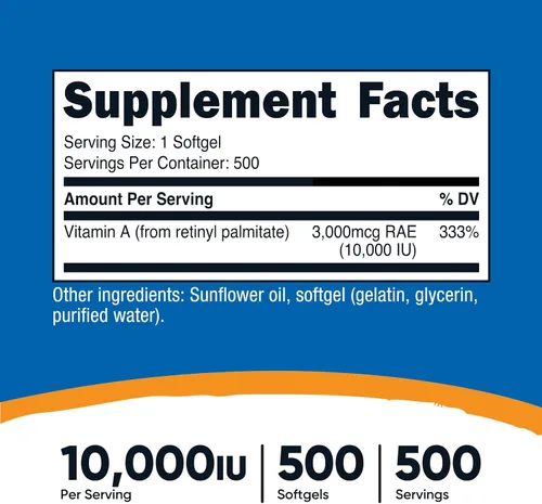 Vista 2 de Vitamina A Nutricost 10.000 UI, 500 cápsulas blandas