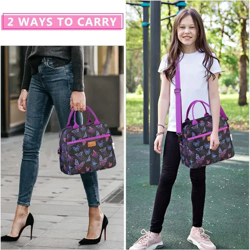 Vista 2 de VX VONXURY - Lonchera para mujeres y niñas, bolsa de almuerzo aislada, bonita bolsa de almuerzo con mariposa morada, contenedor de alimentos