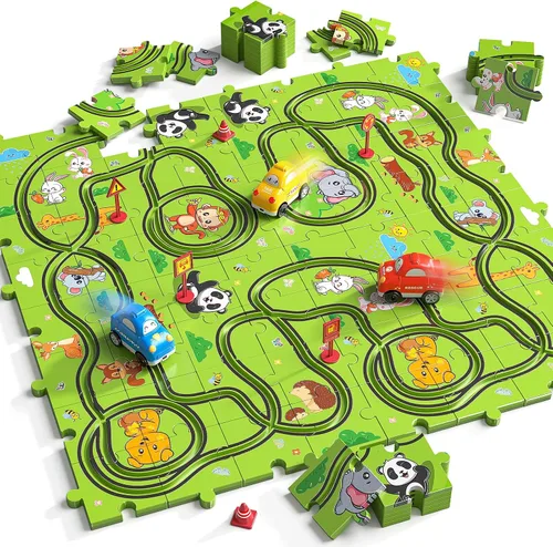 Vista 9 de JUKUDAHU Juego de 64 Piezas de Pista de Carreras de Rompecabezas para Niños de 3 4 5 6 Años - Juguetes de Pistas de Rompecabezas para Niños de 3-5
