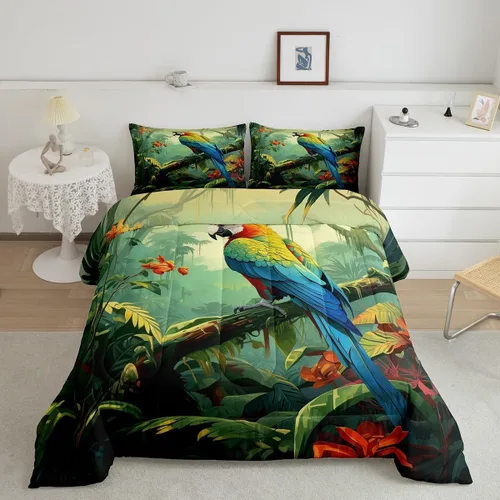Vista 34 de Erosebridal Juego de edredón tamaño individual de animales del bosque, juego de ropa de cama de oso marrón para niños y niñas, edredón de plumón